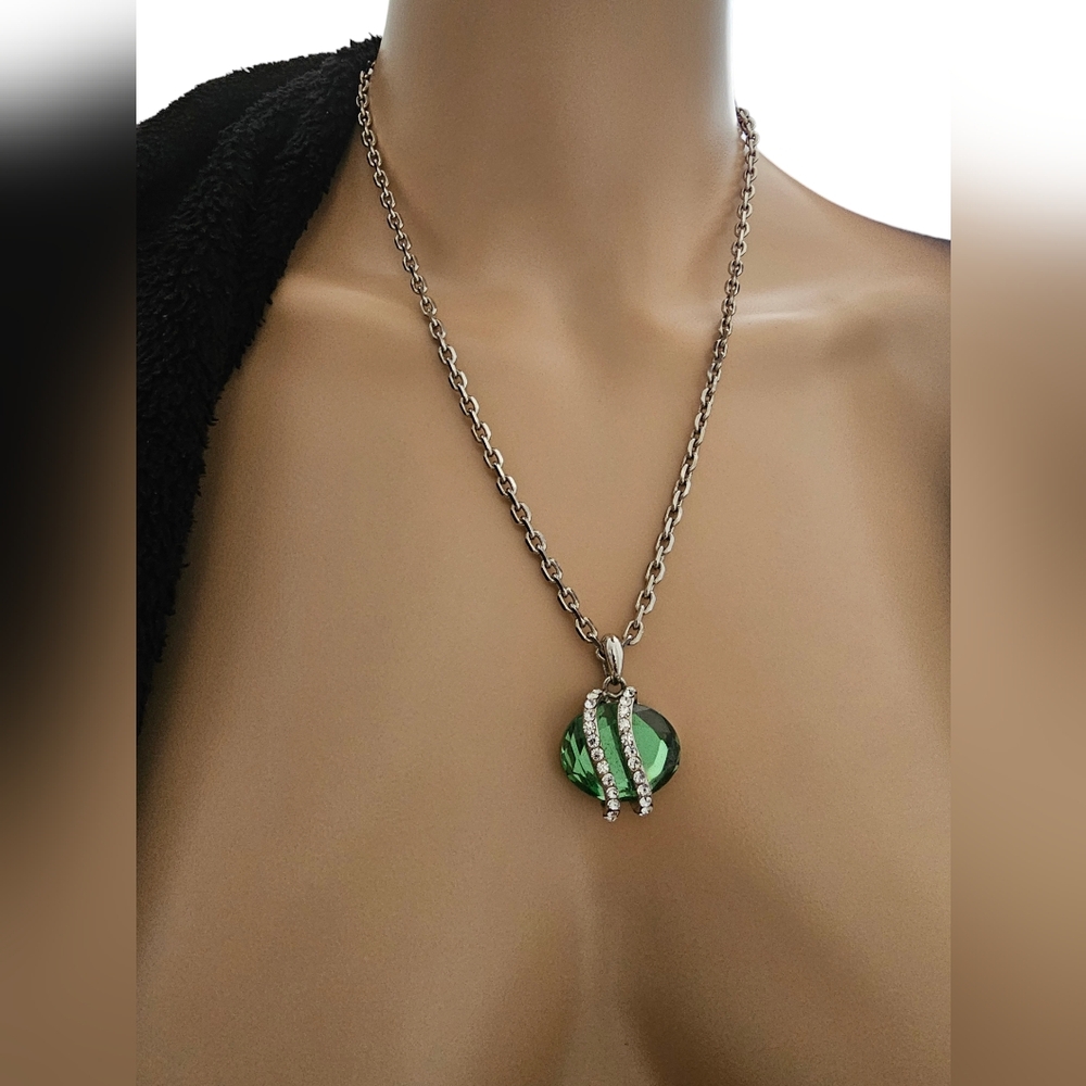 Silver Wrapped Green Emerald Dangle Pendant